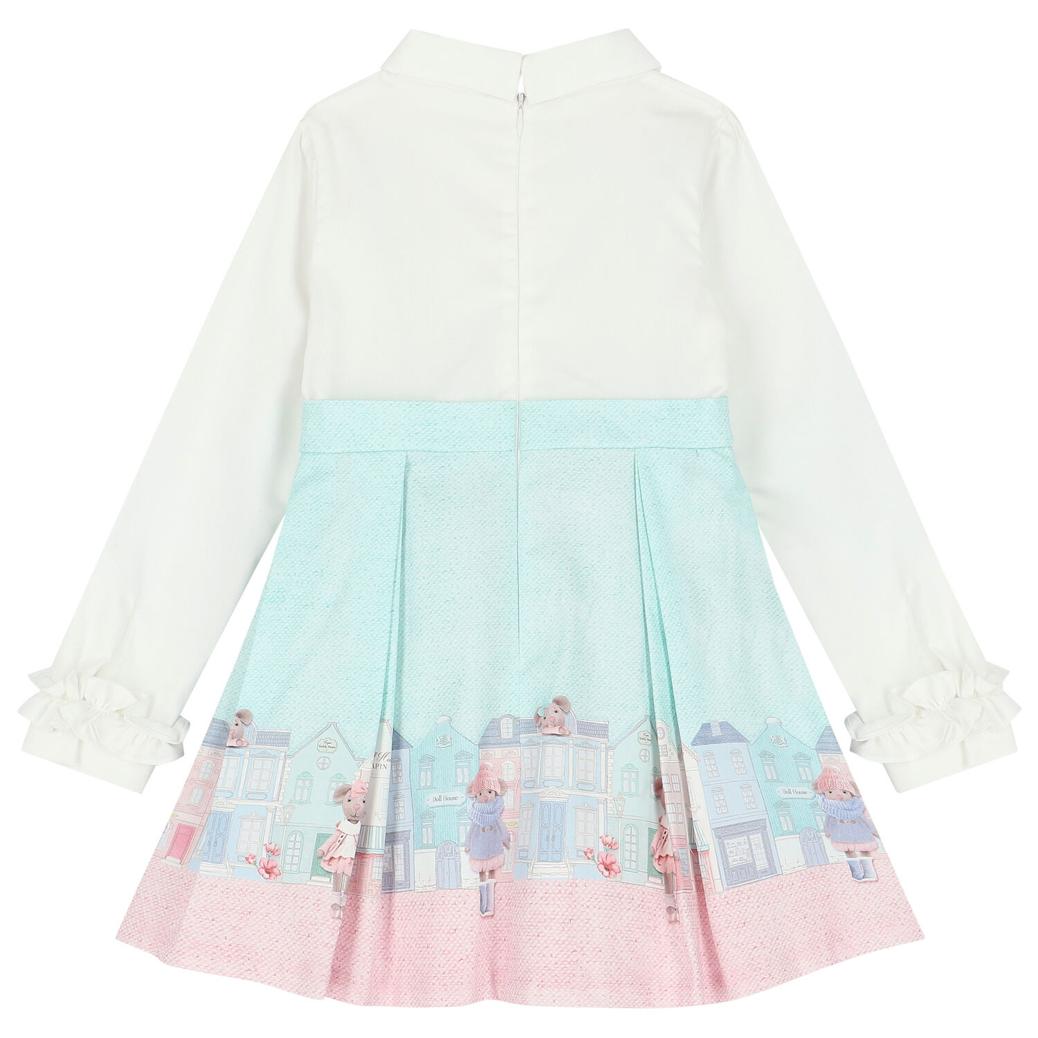 Girls White & Blue Mouse Dress, 1, hi-res
